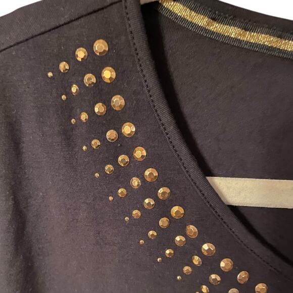 Ellen Tracy 3X Black Copper Studded Neckline Tee Cotton Stretch Top - Picture 3 of 6